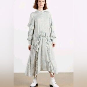 Ted Baker Size 1 • White and Blue Marble Frill Midi Dress.